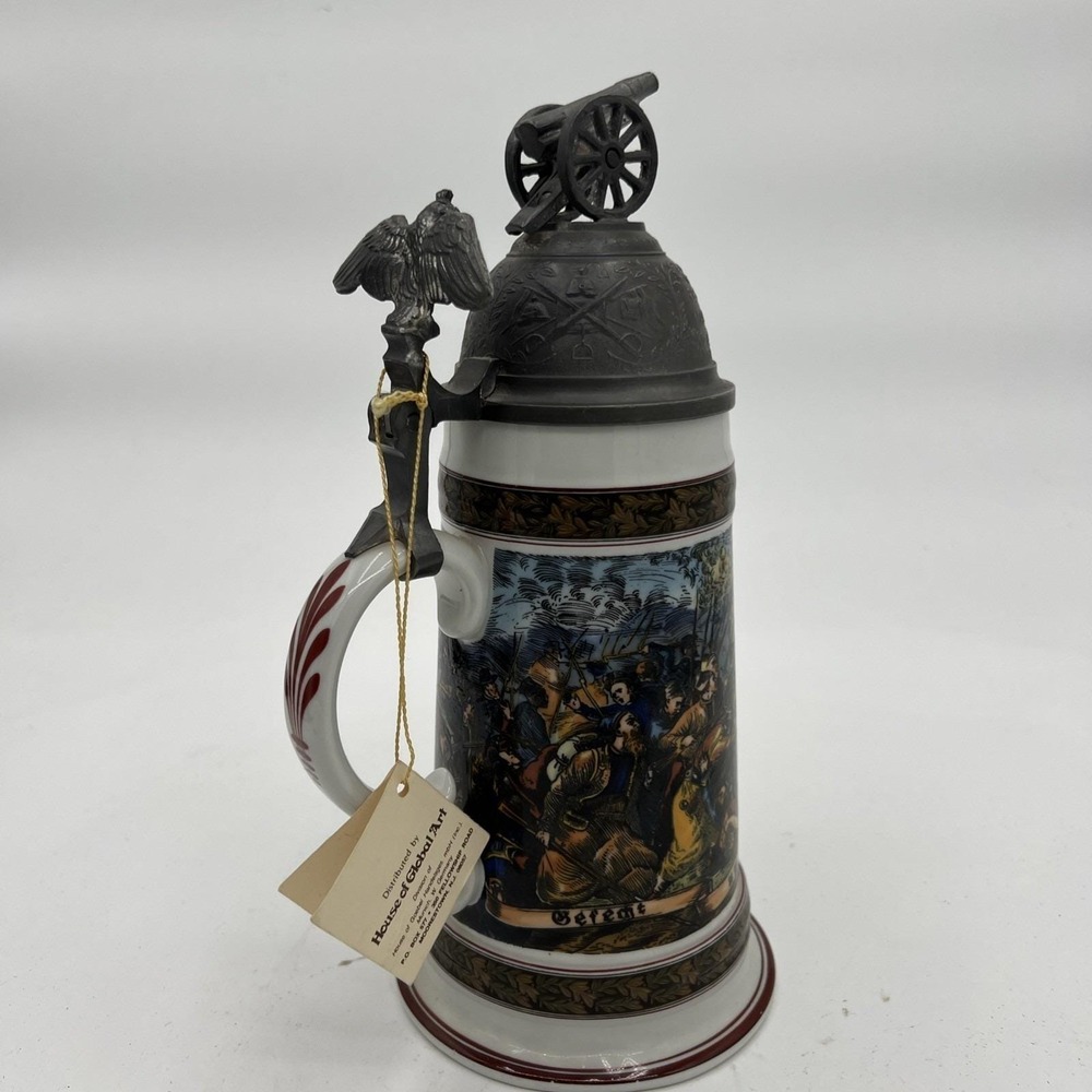 HOUSE OF GOEBEL STEIN ORNATE MILITARY EAGLE & CANNON W LITHOPONE